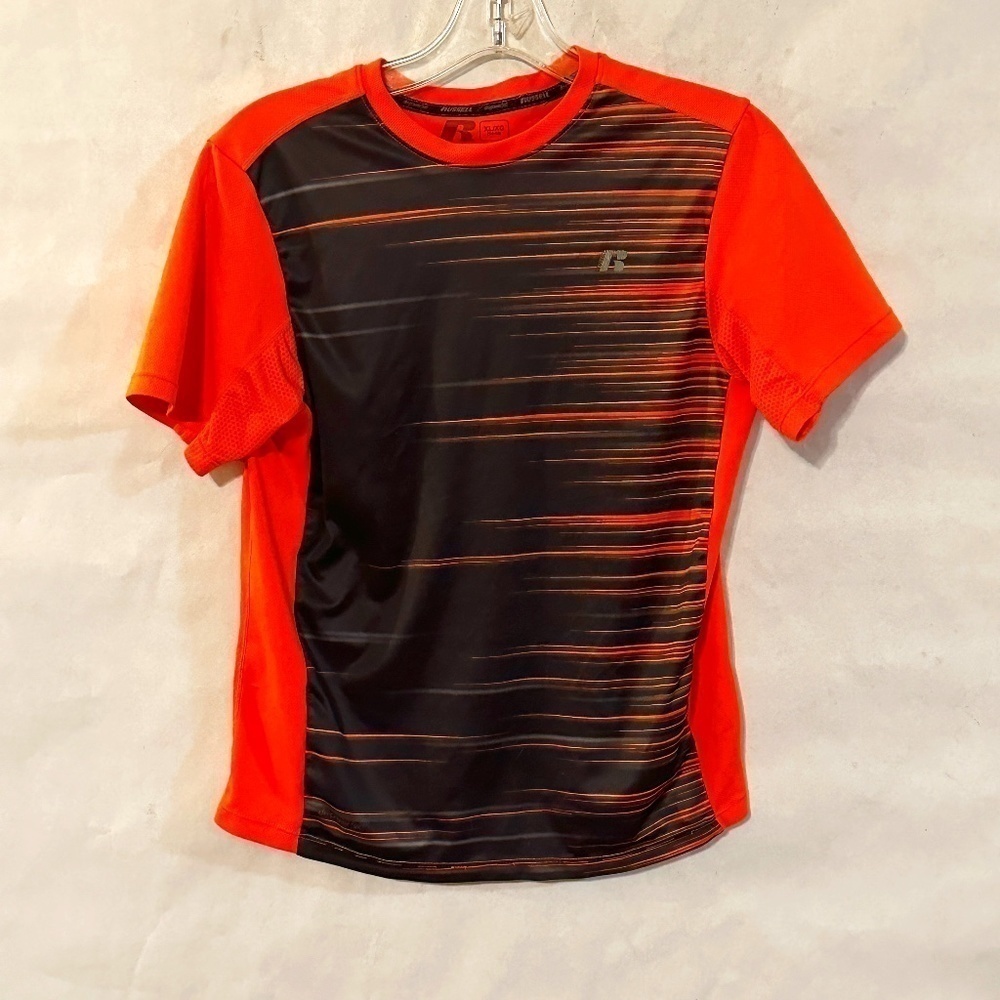 Russell Athletic Training Orange Black Multicolor Workout Top T Shirt Tee